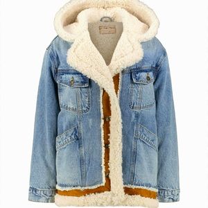 Free People At it Again Magnolia shearling jean jacket